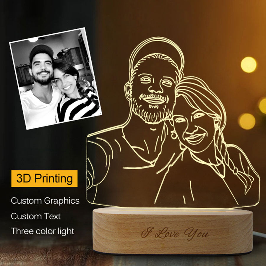 Personalized 3D Engraved Photo Night Light – Custom Acrylic LED Lamp with Base Option