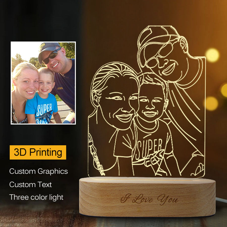 Personalized 3D Engraved Photo Night Light – Custom Acrylic LED Lamp with Base Option