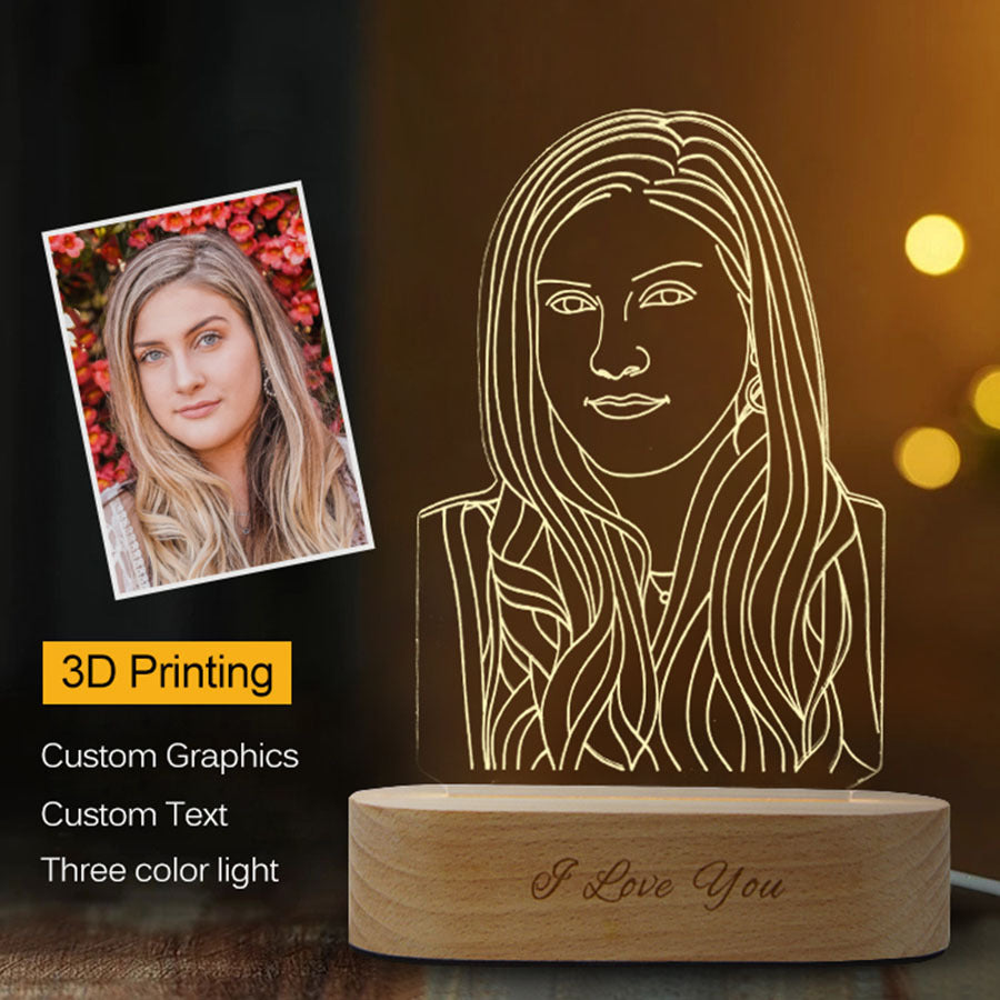 Personalized 3D Engraved Photo Night Light – Custom Acrylic LED Lamp with Base Option