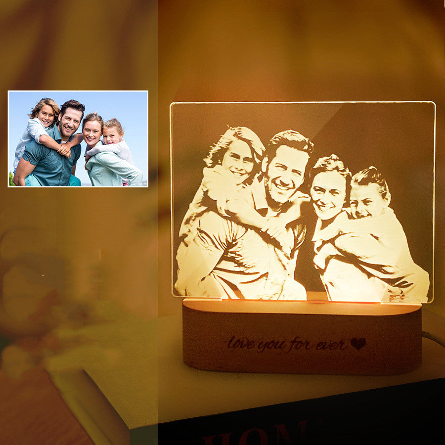 Personalized 3D Engraved Photo Night Light – Custom Acrylic LED Lamp with Base Option